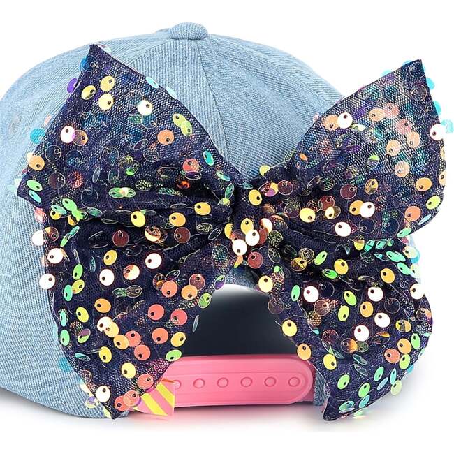 Rainbow Sequin Bow Cap, Light Blue - Hats - 5