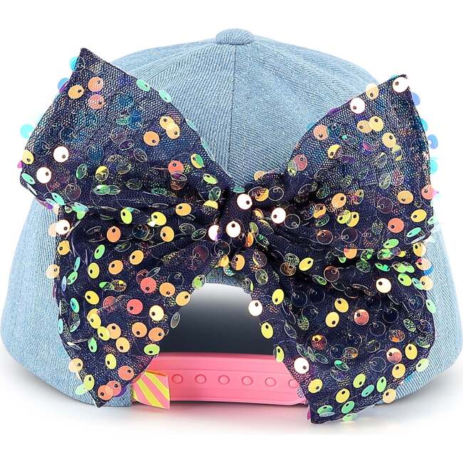Rainbow Sequin Bow Cap, Light Blue - Hats - 6