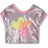 Pink Sequin Heart T-Shirt, Silver - T-Shirts - 1 - thumbnail