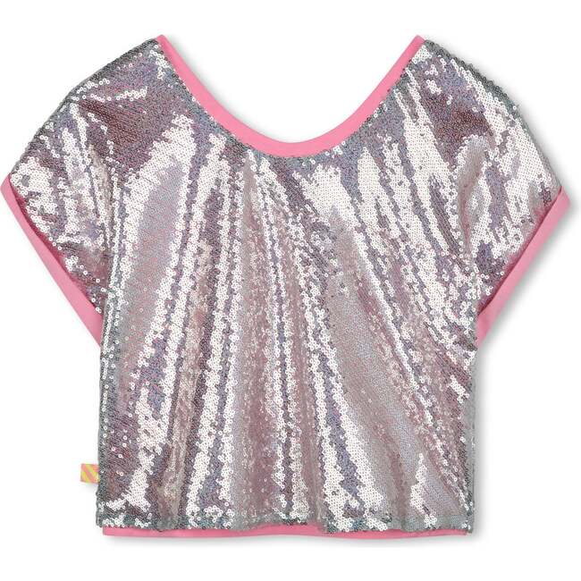 Pink Sequin Heart T-Shirt, Silver - T-Shirts - 2