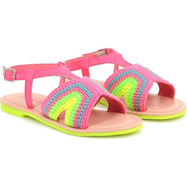 Neon Colorblock Crochet Sandals, Pink