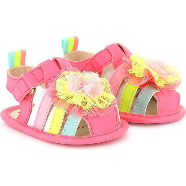 Multicolor Strap Pom Sandals, Pink