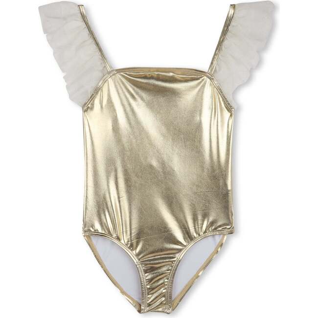 Metallic Ruffle Trim Swimsuit, Gold