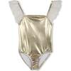 Metallic Ruffle Trim Swimsuit, Gold - One Pieces - 1 - thumbnail