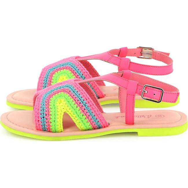 Neon Colorblock Crochet Sandals, Pink - Sandals - 3