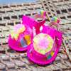 Multicolor Strap Pom Sandals, Pink - Sandals - 2