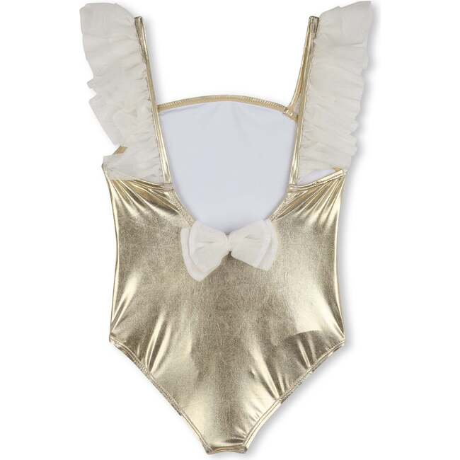 Metallic Ruffle Trim Swimsuit, Gold - One Pieces - 2