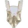 Metallic Ruffle Trim Swimsuit, Gold - One Pieces - 2