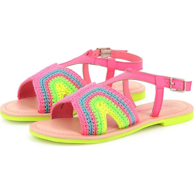 Neon Colorblock Crochet Sandals, Pink - Sandals - 4