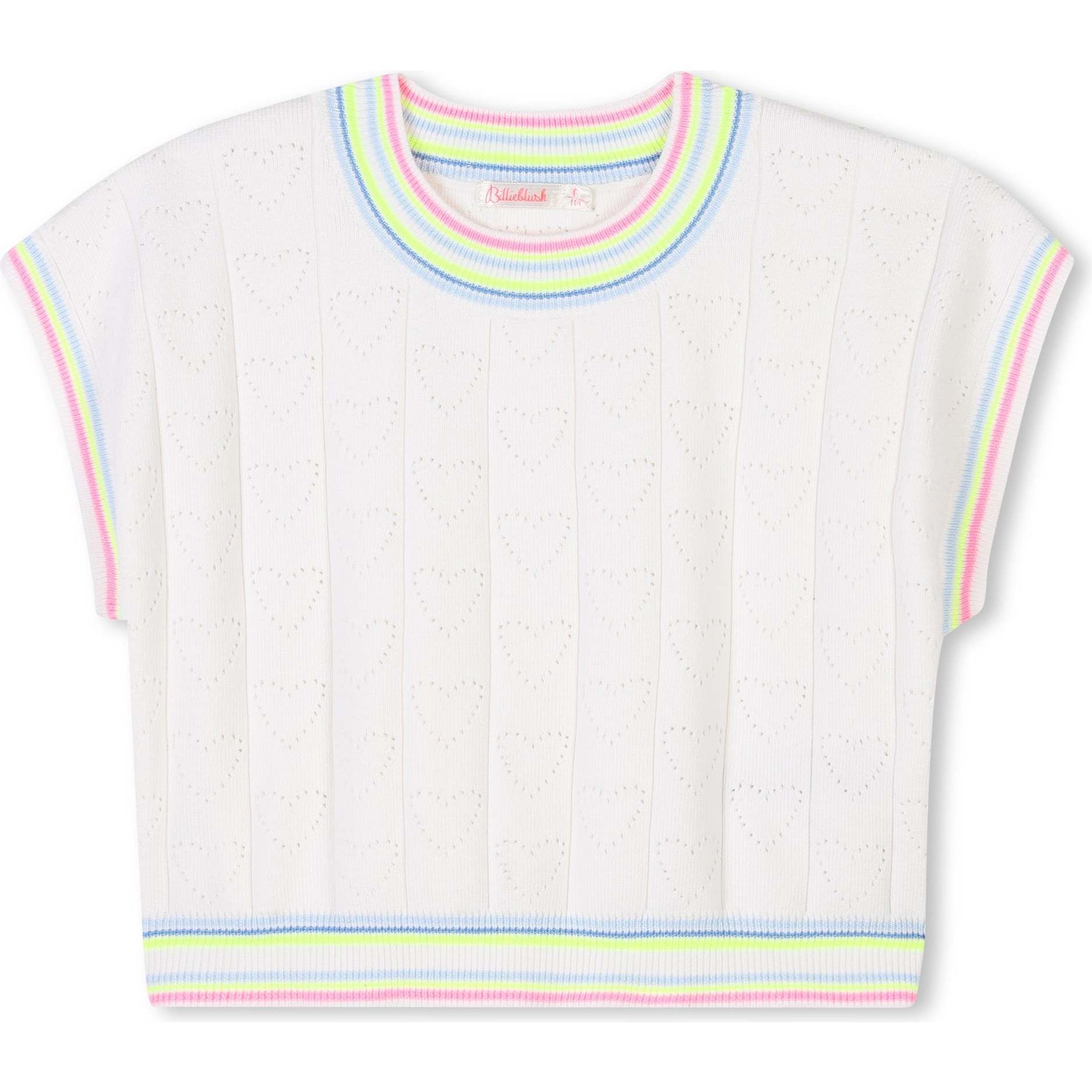 Heart Motif Short Sleeve Sweater, Ivory - Sweaters - 1