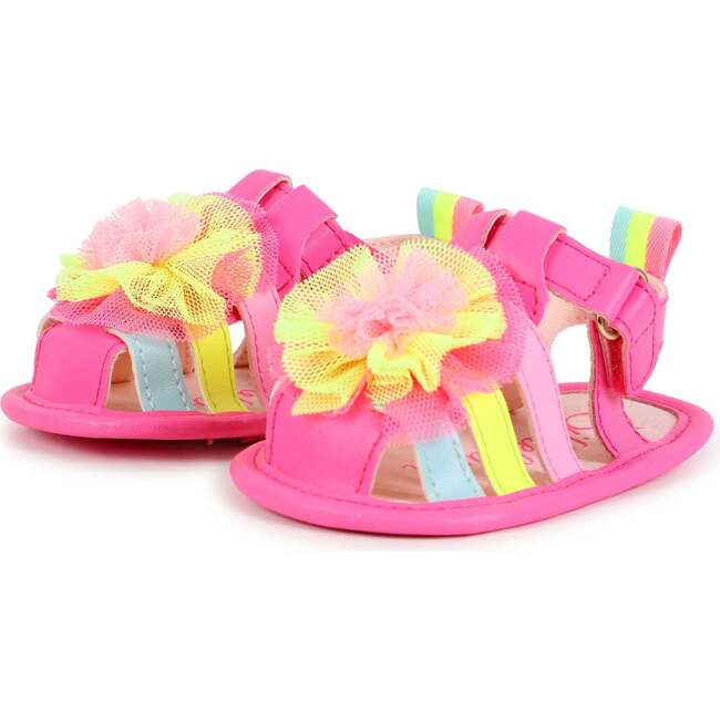 Multicolor Strap Pom Sandals, Pink - Sandals - 3