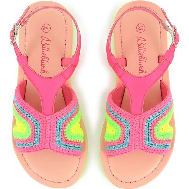 Neon Colorblock Crochet Sandals, Pink - Sandals - 6