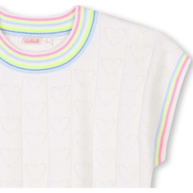 Heart Motif Short Sleeve Sweater, Ivory - Sweaters - 4