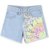 Denim Half Sequined Pattern Shorts, Blue - Shorts - 1 - thumbnail