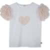 Beige Accented Heart Rhinestone T-Shirt, White - T-Shirts - 1 - thumbnail