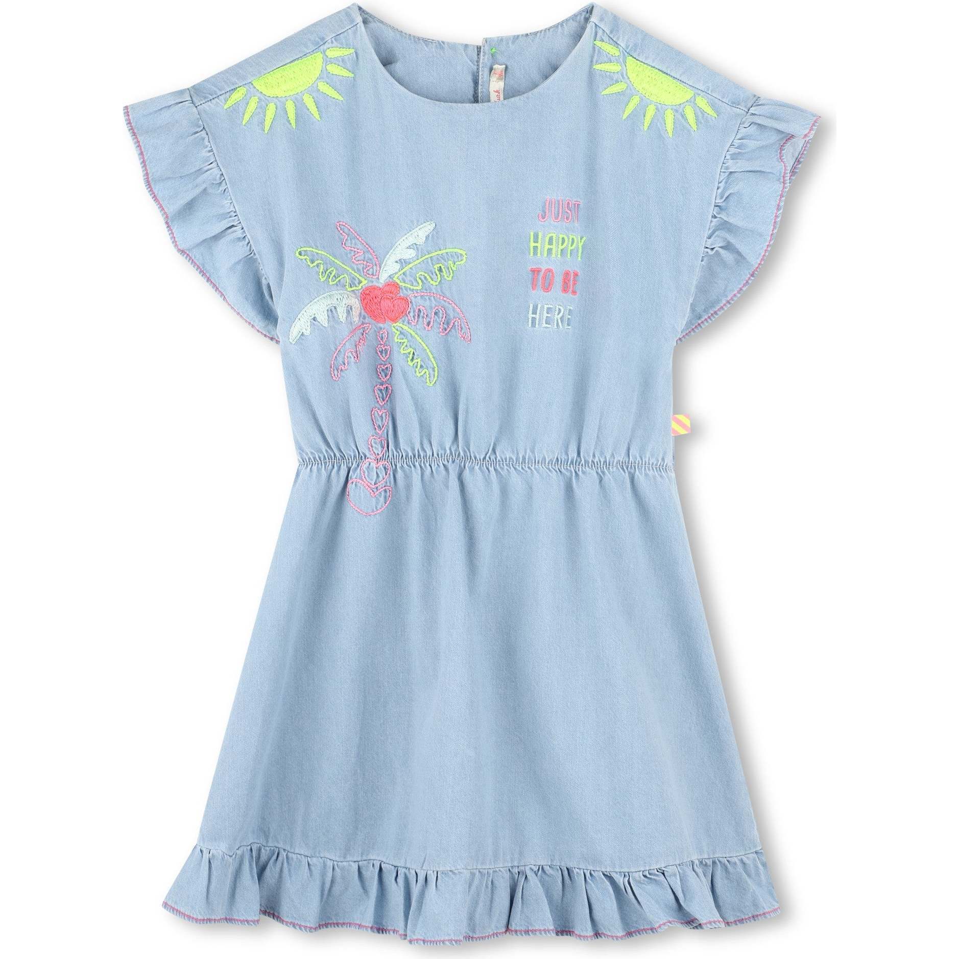 Bleach Denim Embroidered Dress, Blue - Dresses - 1
