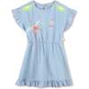 Bleach Denim Embroidered Dress, Blue - Dresses - 1 - thumbnail