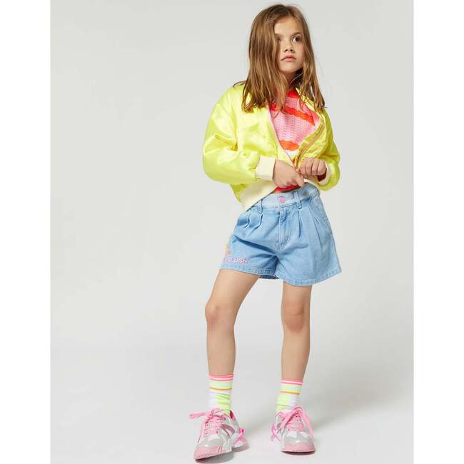 Denim Half Sequined Pattern Shorts, Blue - Shorts - 2