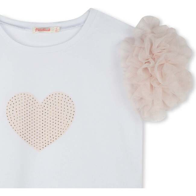 Beige Accented Heart Rhinestone T-Shirt, White - T-Shirts - 2