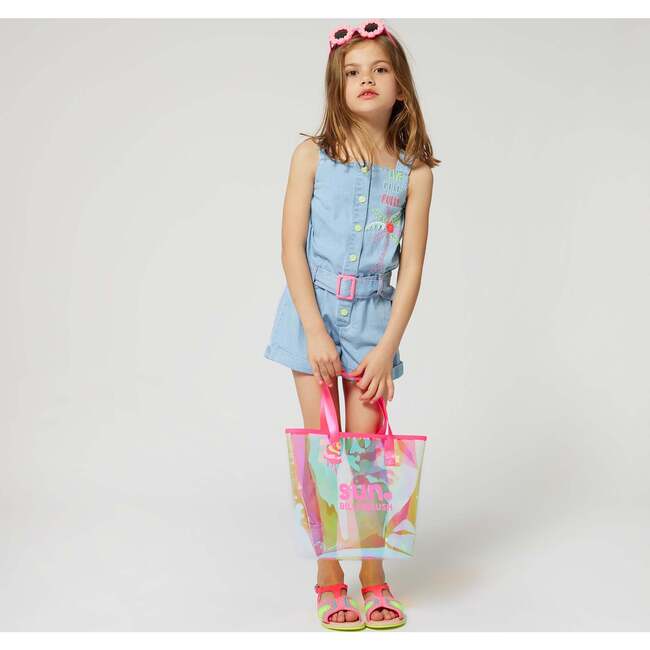 Bleached Denim Embroidered One-Piece, Blue