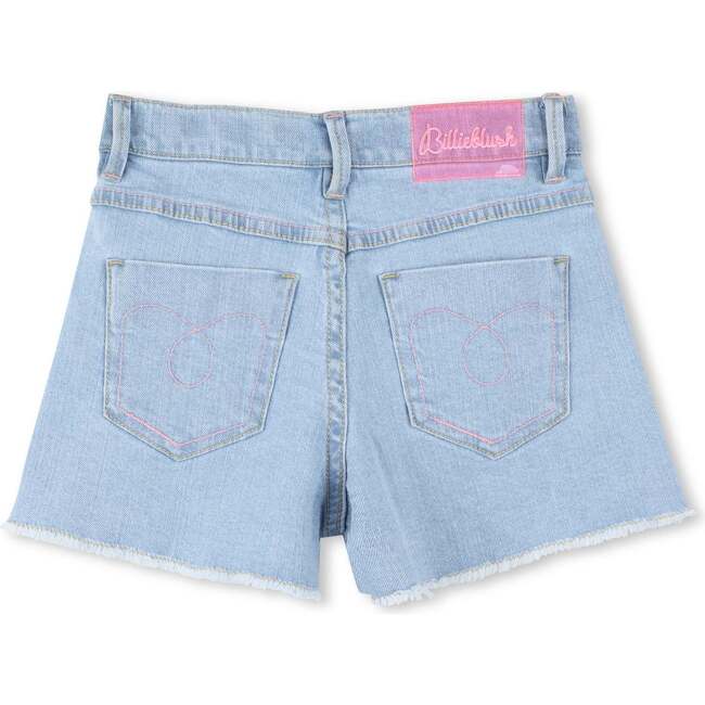 Denim Half Sequined Pattern Shorts, Blue - Shorts - 3