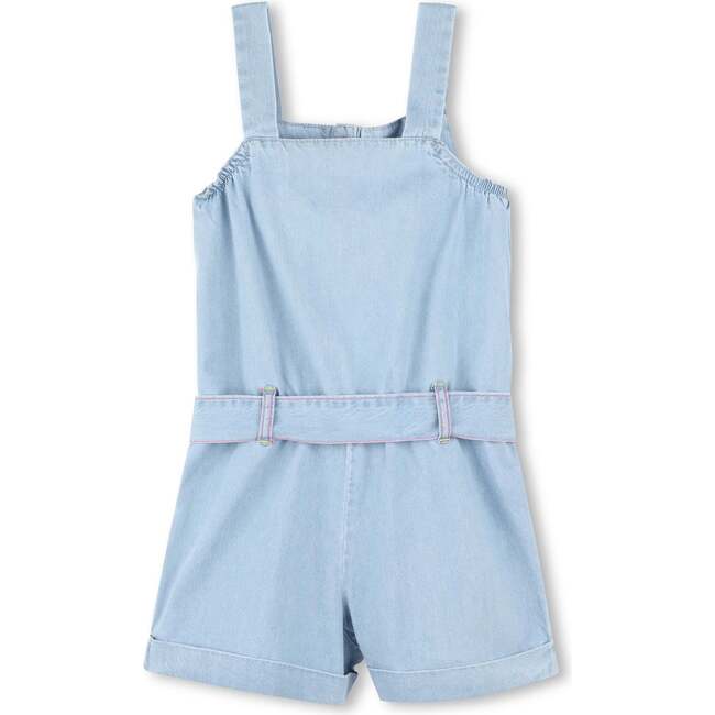 Bleached Denim Embroidered One-Piece, Blue - Rompers - 3