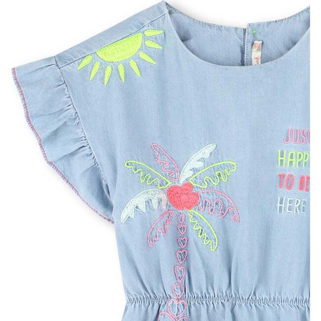 Bleach Denim Embroidered Dress, Blue - Dresses - 3