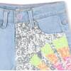 Denim Half Sequined Pattern Shorts, Blue - Shorts - 4