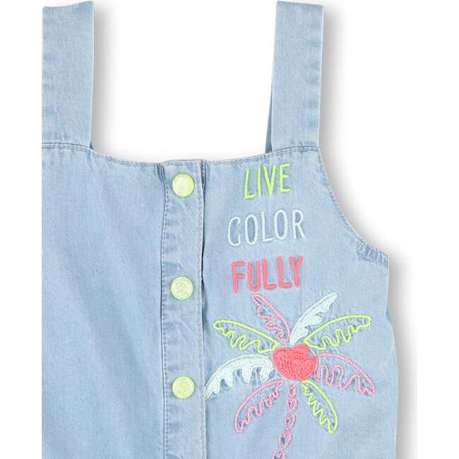 Bleached Denim Embroidered One-Piece, Blue - Rompers - 4
