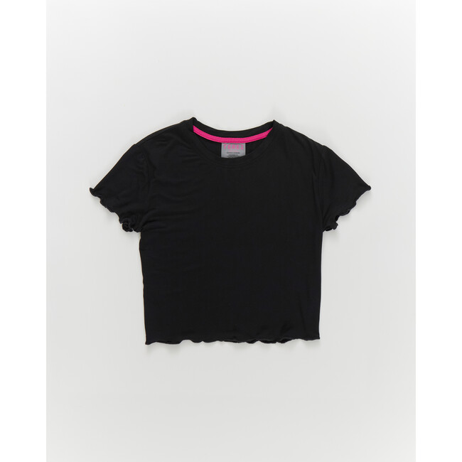 Girls Short Sleeve Lettuce Edge Tee in Black