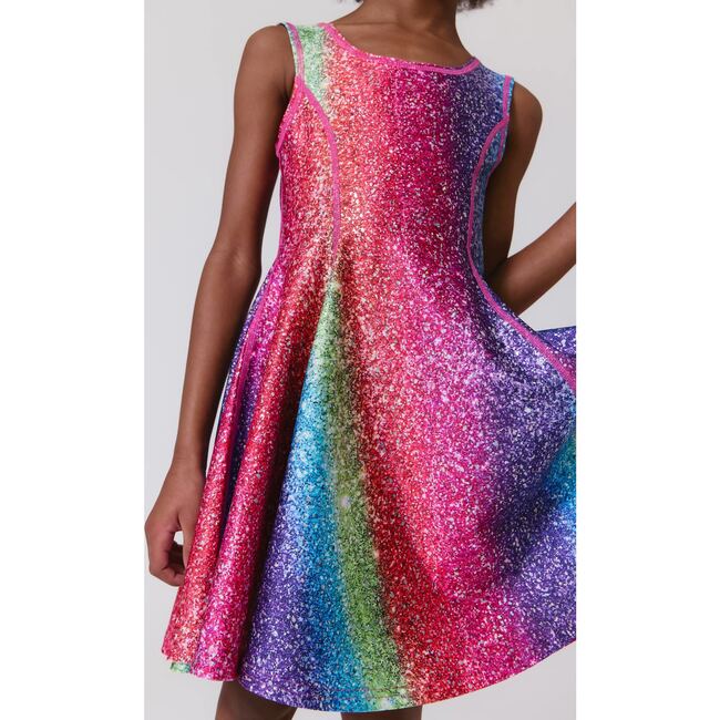 Girls Hi-Shine Skater Dress in Rainbow Glitter Foil - Dresses - 2