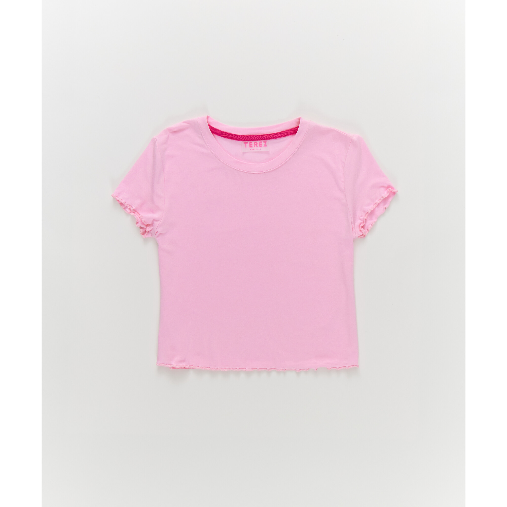 Girls Short Sleeve Lettuce Edge Tee in Baby Pink - T-Shirts - 1