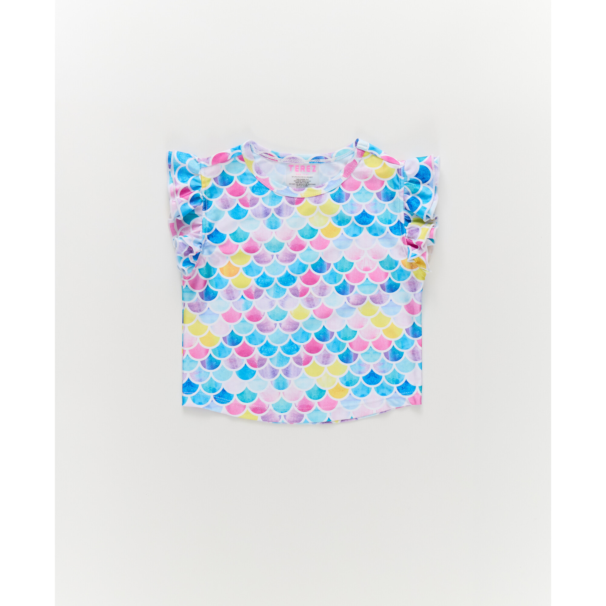 Girls Hi-Shine Ruffle Crop Top in Watercolor Mermaid - T-Shirts - 1