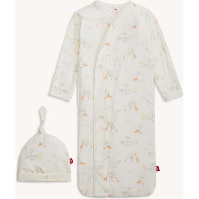 White Serene Safari Modal Magnetic Cozy Sleeper Gown + Hat Set - Nightgowns - 1