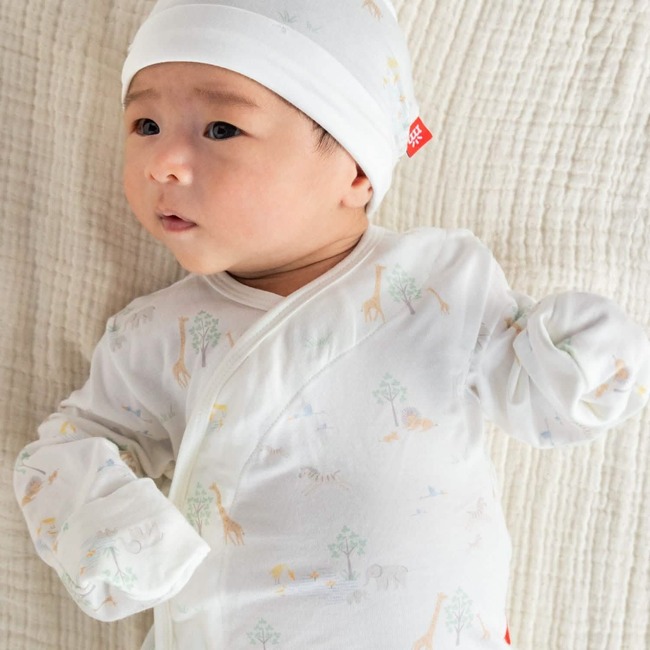White Serene Safari Modal Magnetic Cozy Sleeper Gown + Hat Set - Nightgowns - 3