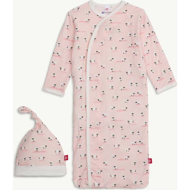 Pink Baa Baa Baby Modal Magnetic Cozy Sleeper Gown + Hat Set - Nightgowns - 1