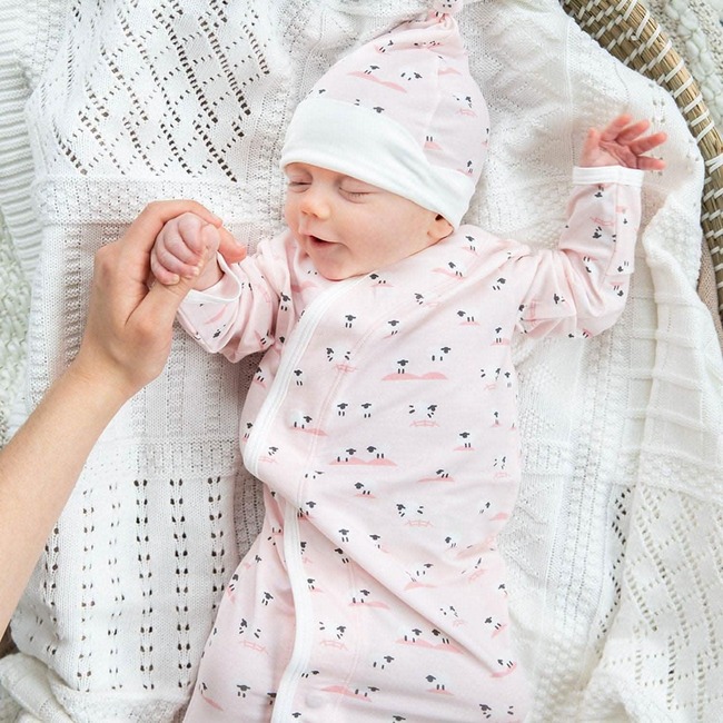 Pink Baa Baa Baby Modal Magnetic Cozy Sleeper Gown + Hat Set - Nightgowns - 2