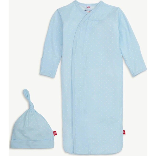 Pin Dot Blue Modal Magnetic Cozy Sleeper Gown + Hat Set - Nightgowns - 1