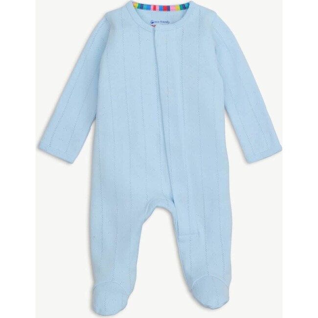 Love Lines Blue Organic Cotton Pointelle Magnetic Footie - Footie Pajamas - 1