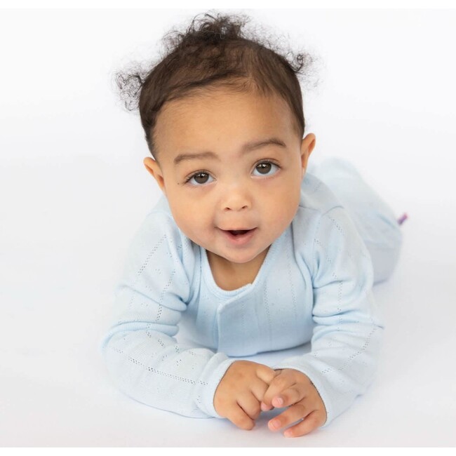 Love Lines Blue Organic Cotton Pointelle Magnetic Footie - Footie Pajamas - 3