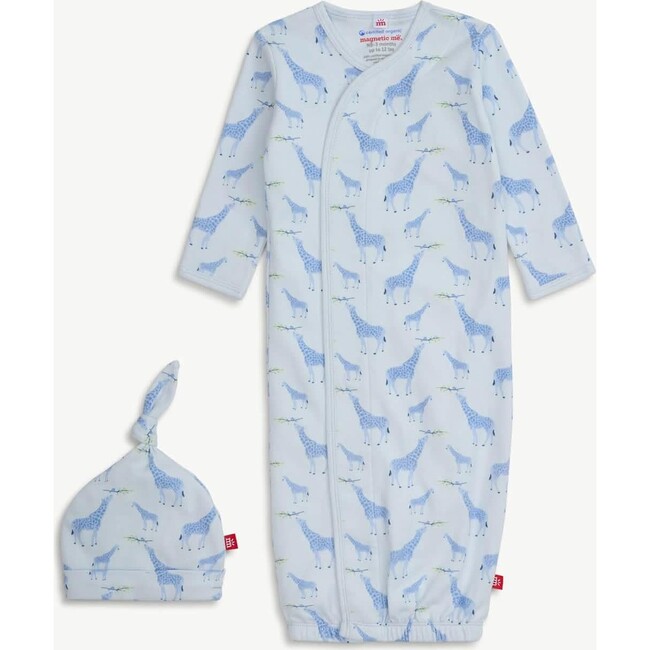 Blue Jolie Giraffe Organic Cotton Magnetic Cozy Sleeper Gown + Hat Set - Nightgowns - 1
