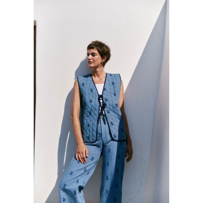 Denim Manju Vest, Small Paisley - Vests - 3