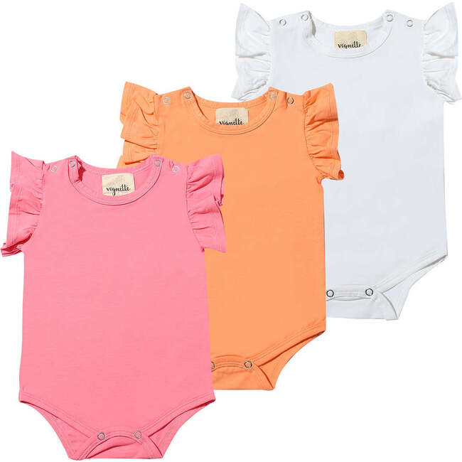 Triple Pack Onesies, Ivory Orange Berry