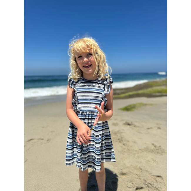 Maria Dress, Navy Blue Terry Stripe - Dresses - 2