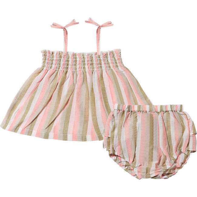 Bianca Smocked Set, Tan Stripe