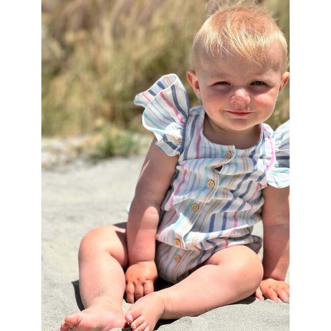 Cammie Bubble, Pink and Blue Multi Stripe - Rompers - 2