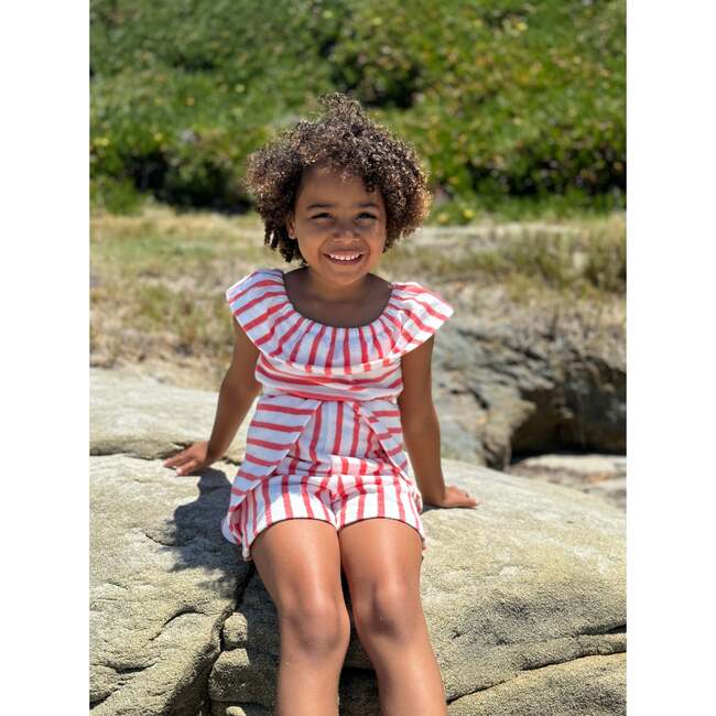 Dolly Romper, Coral Stripe Terry