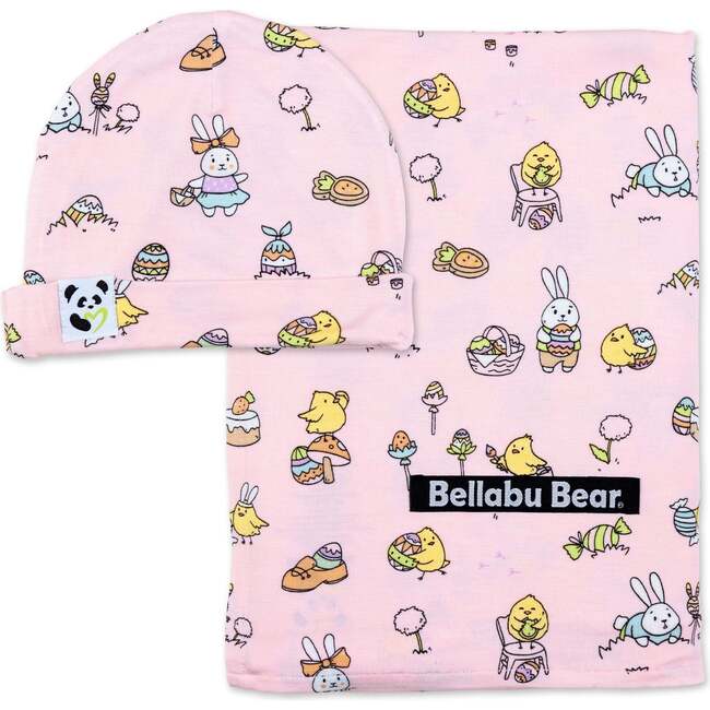 Easter Bunny Pink Bamboo Swaddle & Beanie Set ,Pink