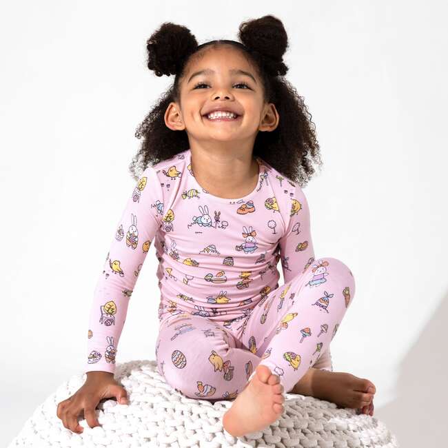 Easter Bunny Pink Bamboo Kids Pajamas, Pink - Pajamas - 3