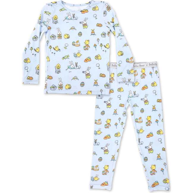 Easter Bunny Blue Bamboo Kids Pajamas, Blue